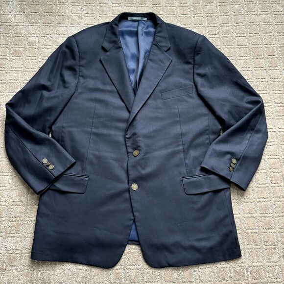 Hickey Freeman Wool Cashmere Blazer Men 43R Navy Copper Coin Button Sport Coat - Picture 1 of 15